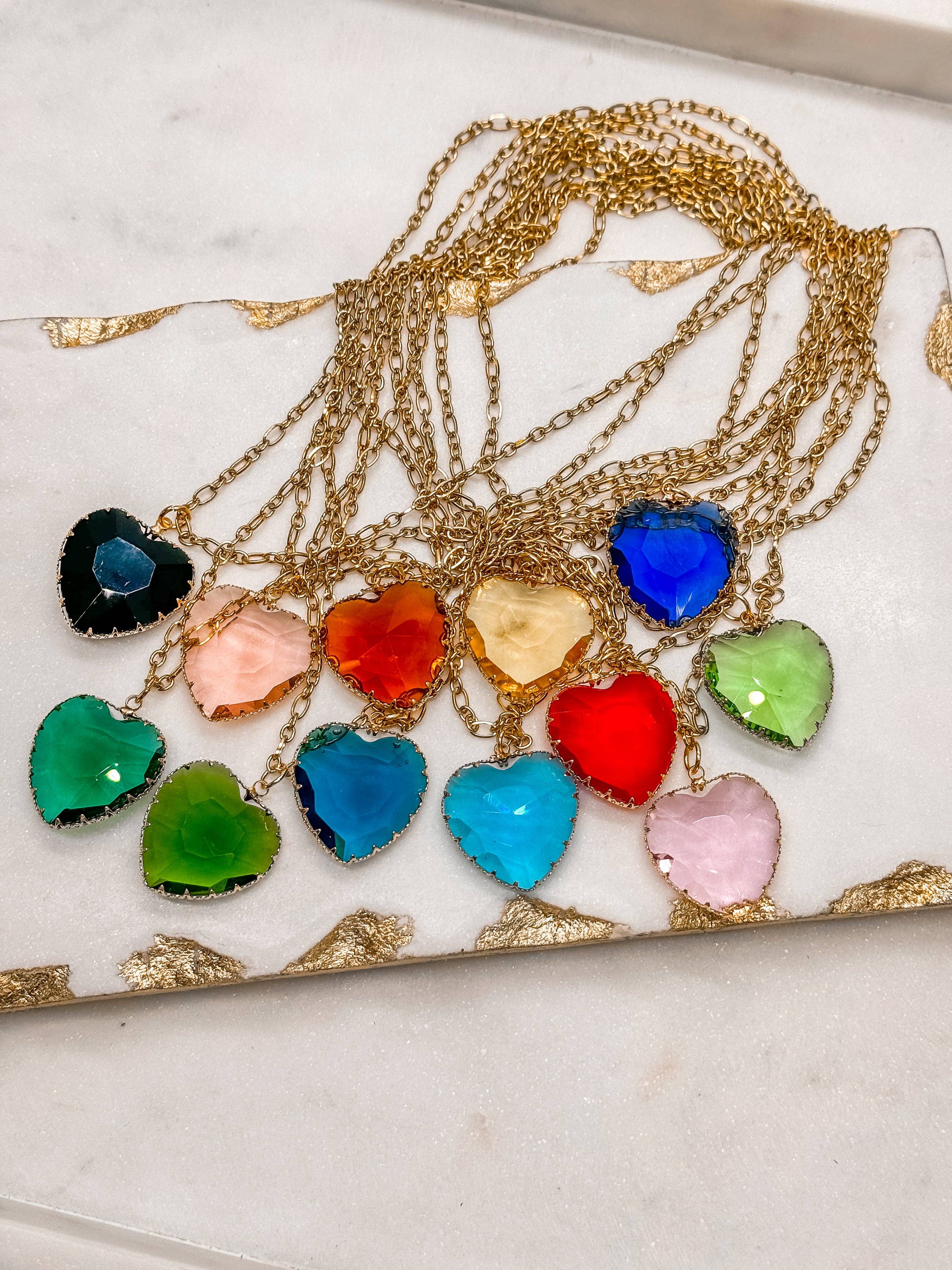 Kick Glass Heart Pendant Necklaces