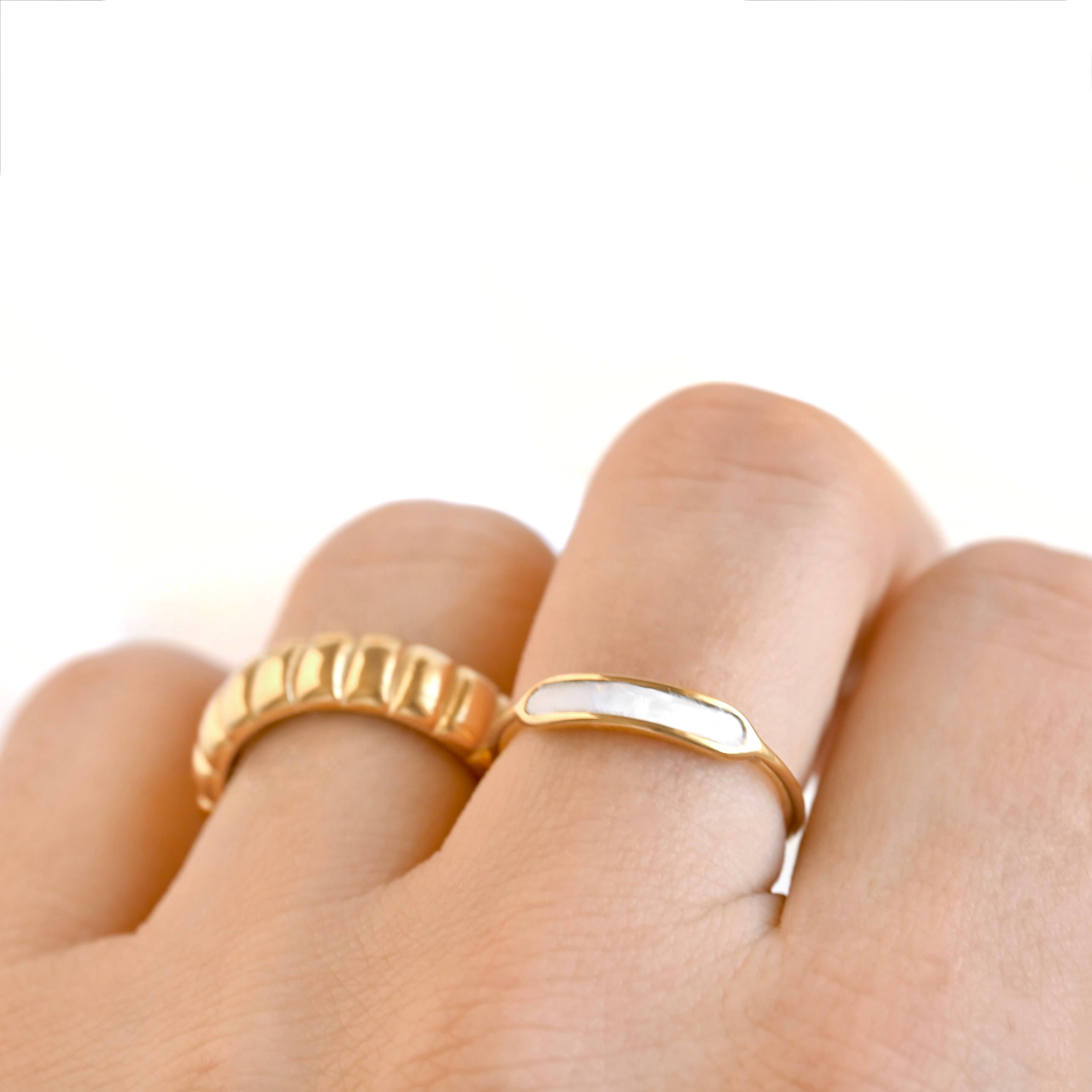 Blueyejewelry - Gold Shell Inlay Ring - Stainless Steel & Mother of Pearl