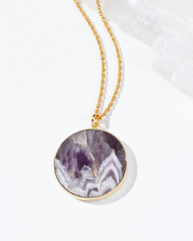 Chevron Amethyst Long Medallion Necklace