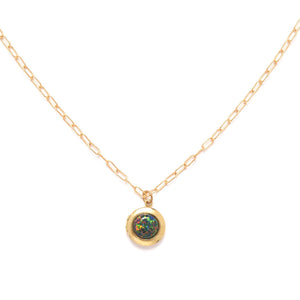 Black Opal Locket Necklace: Gold plated brass / 19"