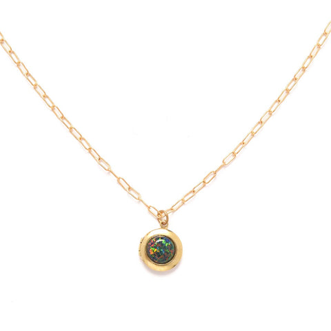 Black Opal Locket Necklace: Gold plated brass / 19"