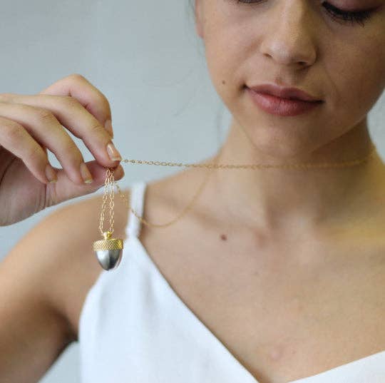 Personalized Acorn Locket Necklace