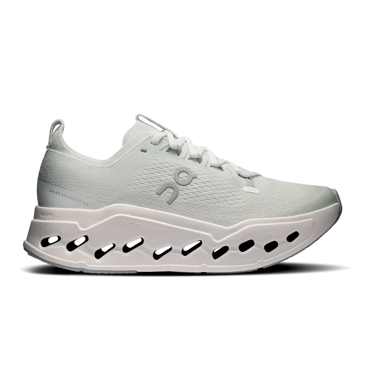 White running shoe with brand logo on a transparent background
