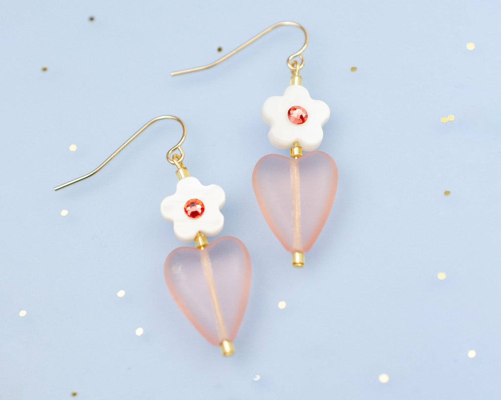 Flower and Heart Rhinestone Earrings
