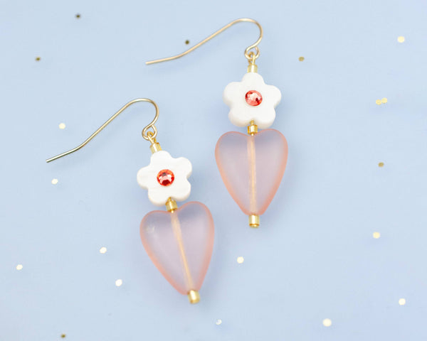 Flower and Heart Rhinestone Earrings