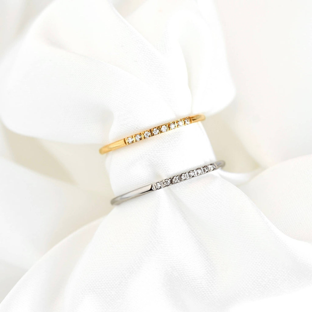 Blueyejewelry - Thin Pave CZ Ring - Slim Stainless Steel Diamond Line Ring