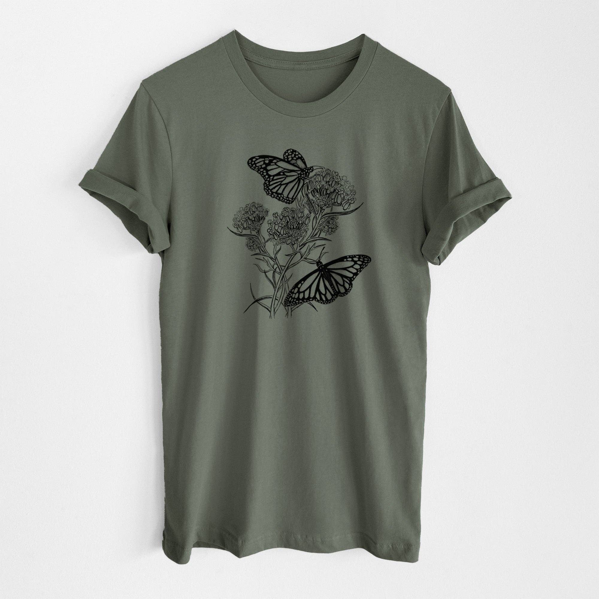 Because Tees - Narrowleaf Milkweed with Monarchs - Lightweight 100% Cotton Unisex Crewneck