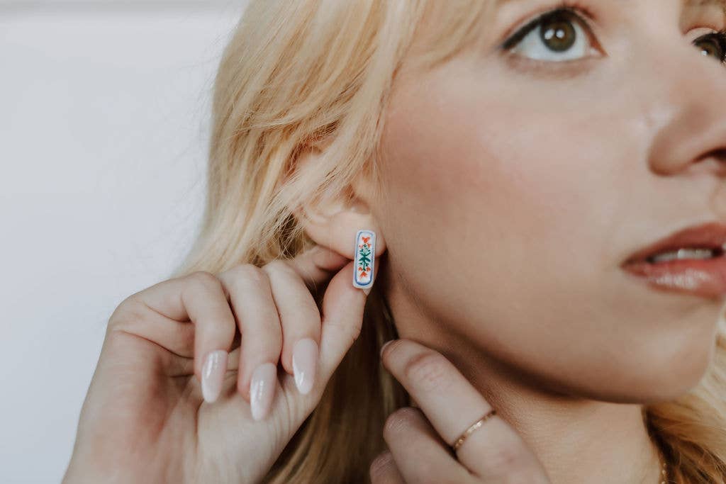 Bar Stud Earrings | Floral
