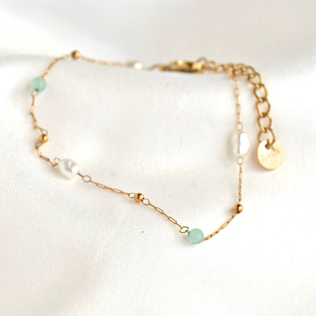 Blueyejewelry - Sage Beaded Freshwater Pearl Bracelet -  Stainless Steel