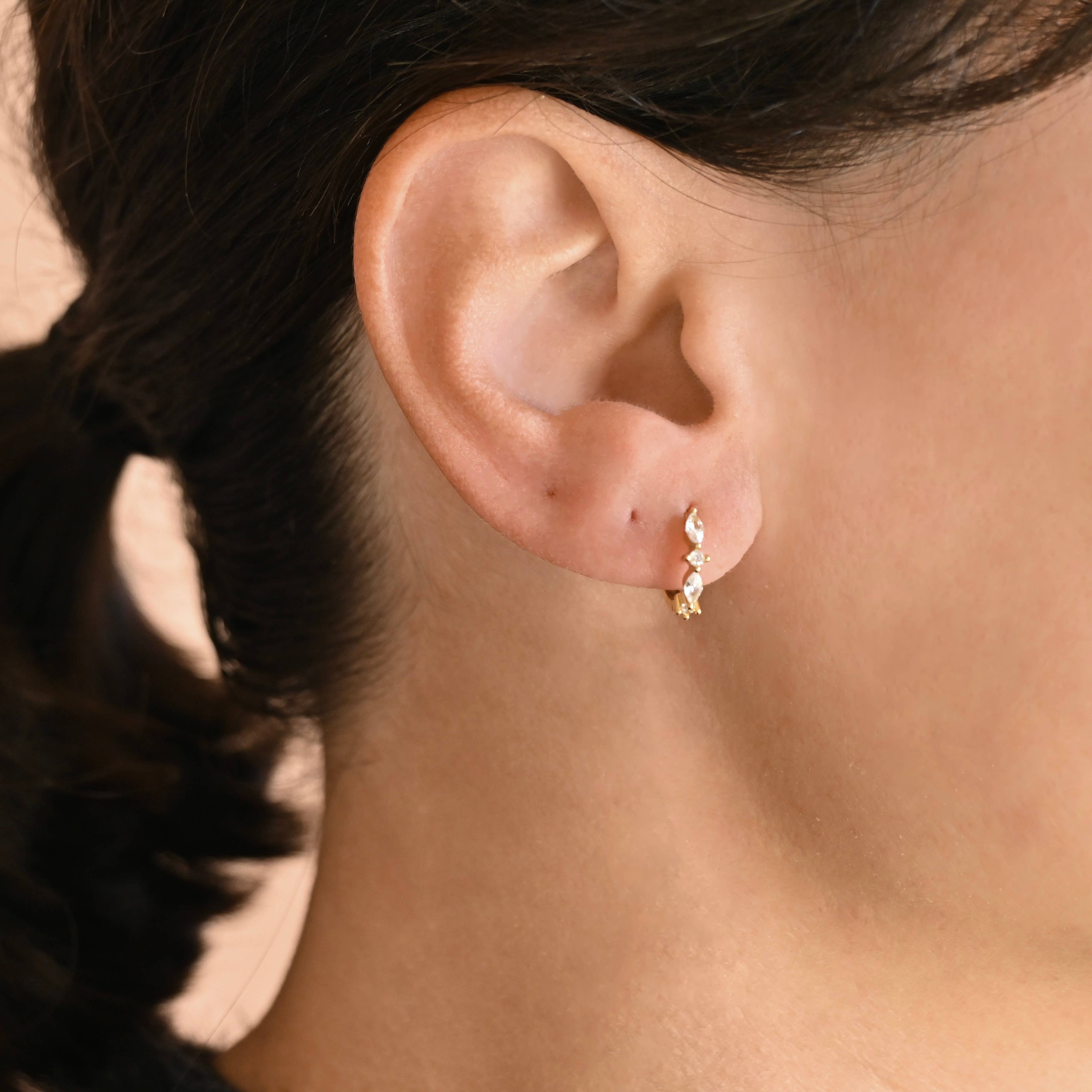 Blueyejewelry - Gold Marquise CZ Earring Set - 925 Sterling Silver