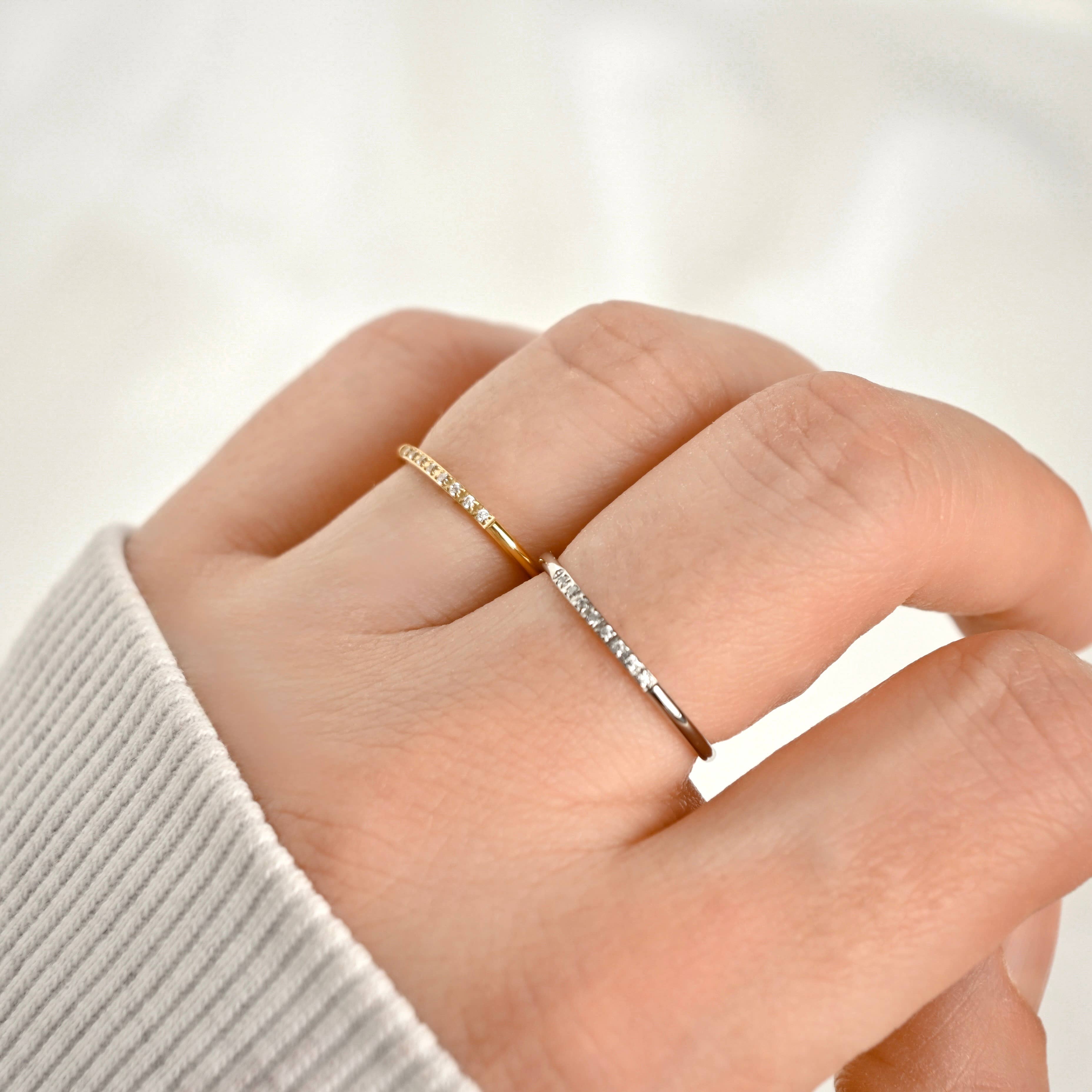 Blueyejewelry - Thin Pave CZ Ring - Slim Stainless Steel Diamond Line Ring
