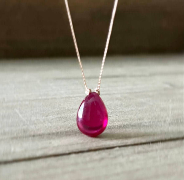 Rubellite Hydroquartz Teardrop Cord Necklace