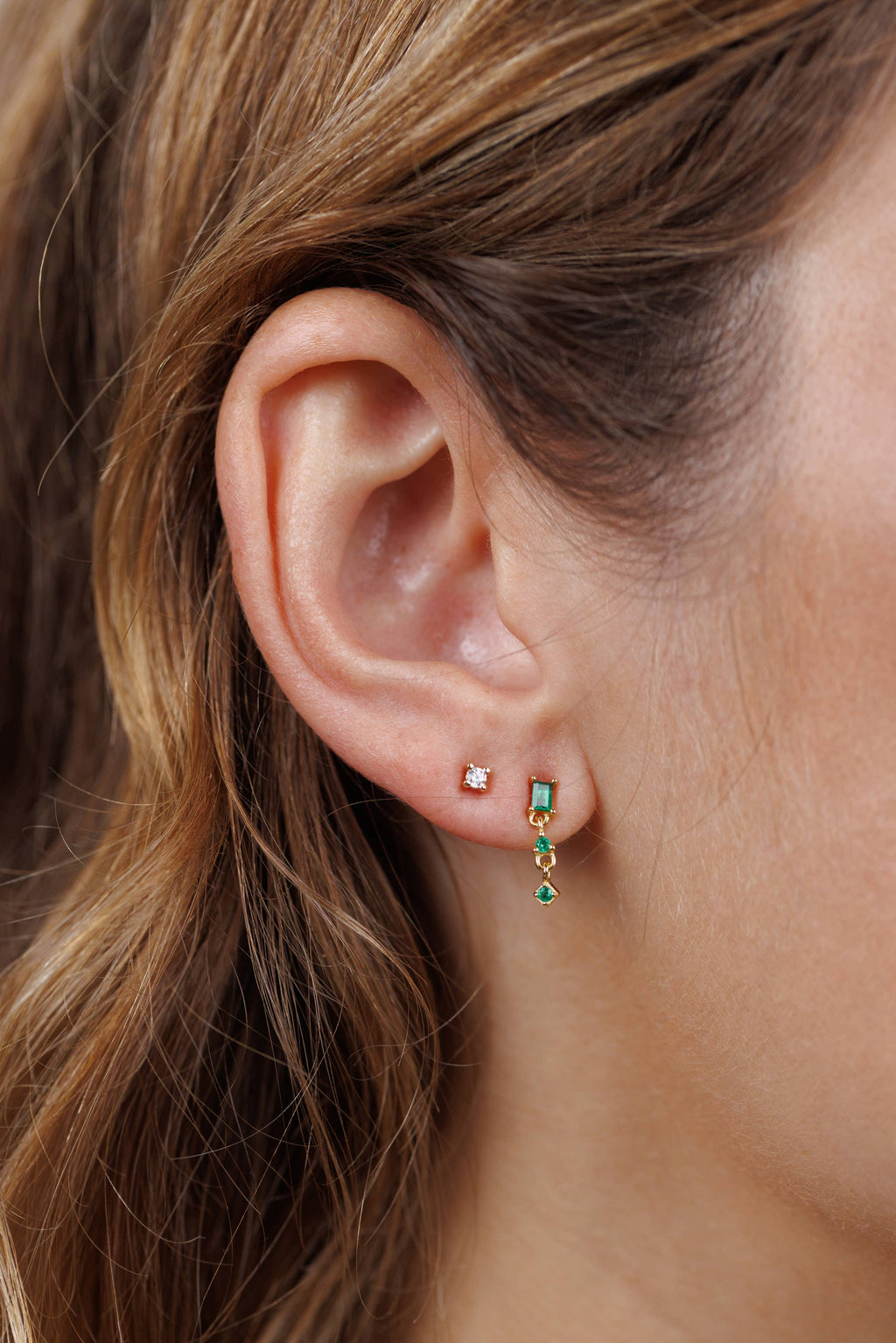 Mini Baguette Earrings| Emerald