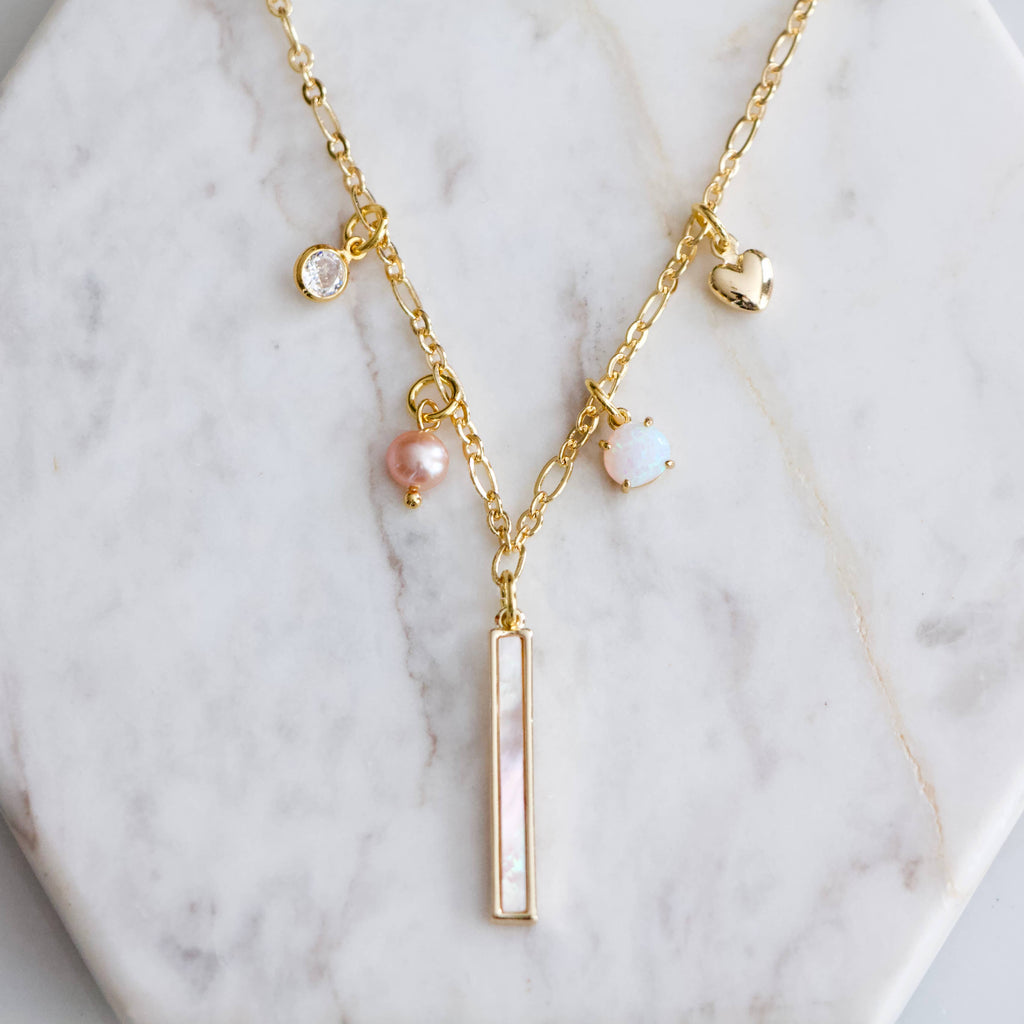 Pearl and Opal Charm Necklace 