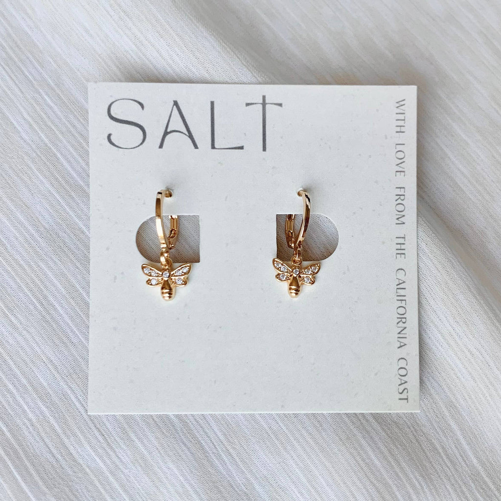 18K gold | bee charm hoop dangles