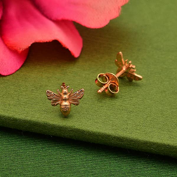 Gold Plate Tiny Bee Earrings