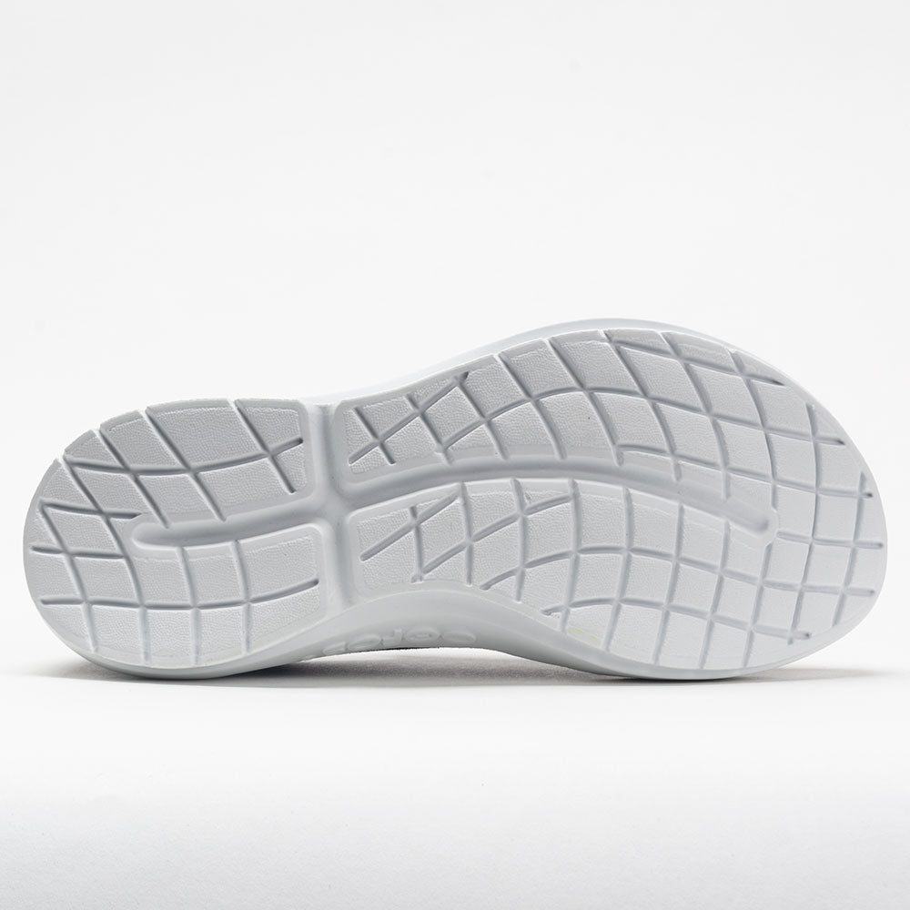 Close-up of a white athletic shoe sole on a light gray background