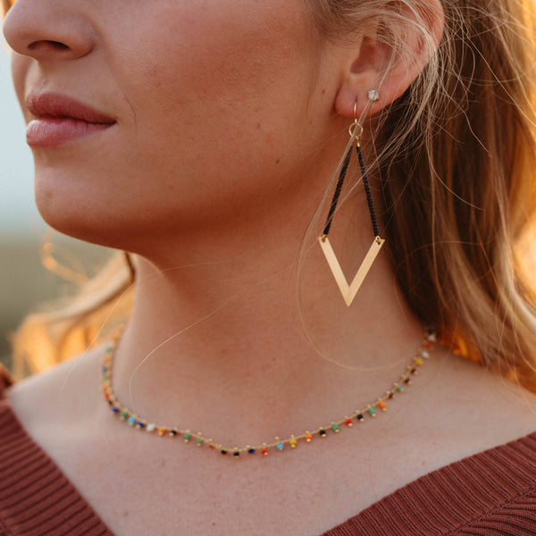 Bead Fringe Necklace|Rainbow Confetti / Silver