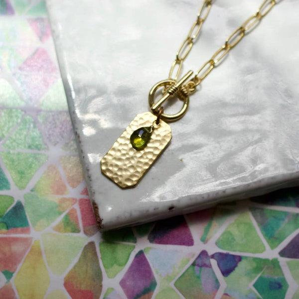 a.v. max - Dog Tag w/Semi Toggle Necklace: Peridot