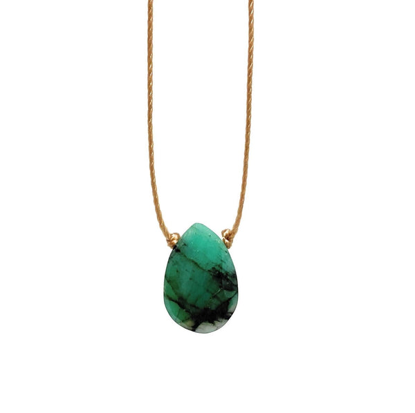 Emerald Faceted Teardrop Necklace: 18"