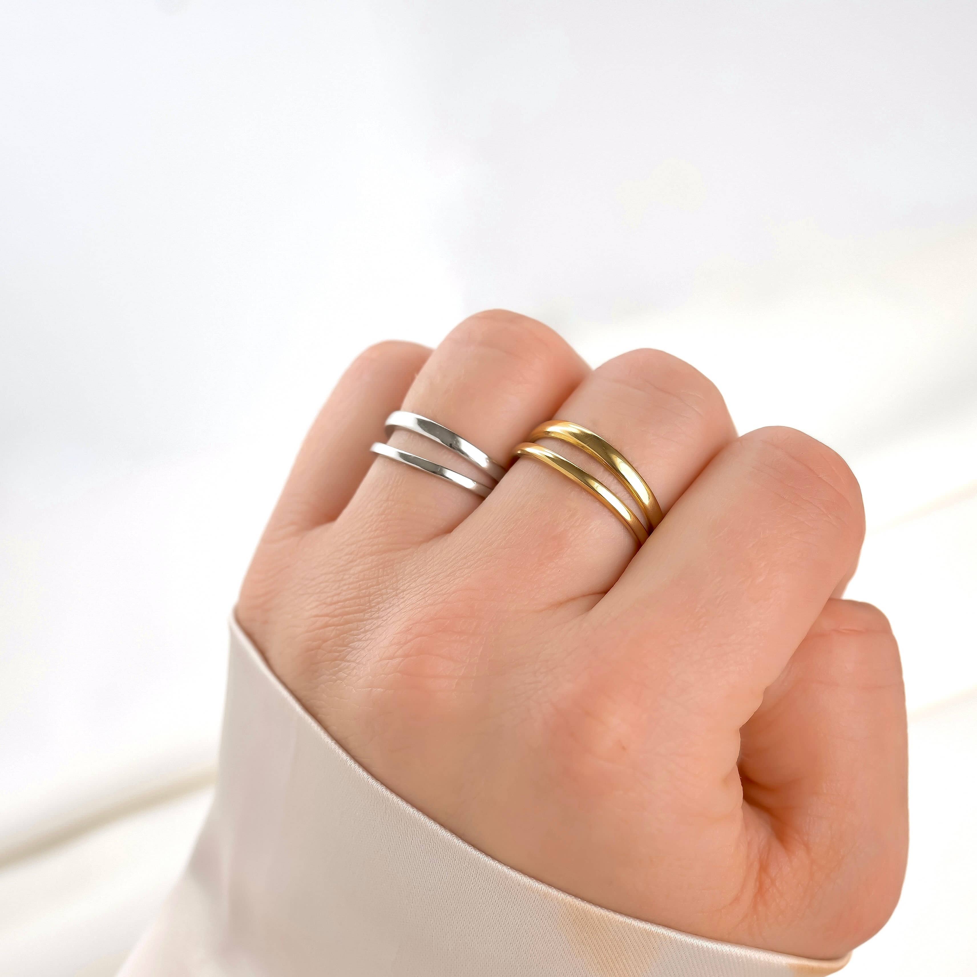 Blueyejewelry - Dainty Layered Open Ring - Stainless Steel Double Band Ring
