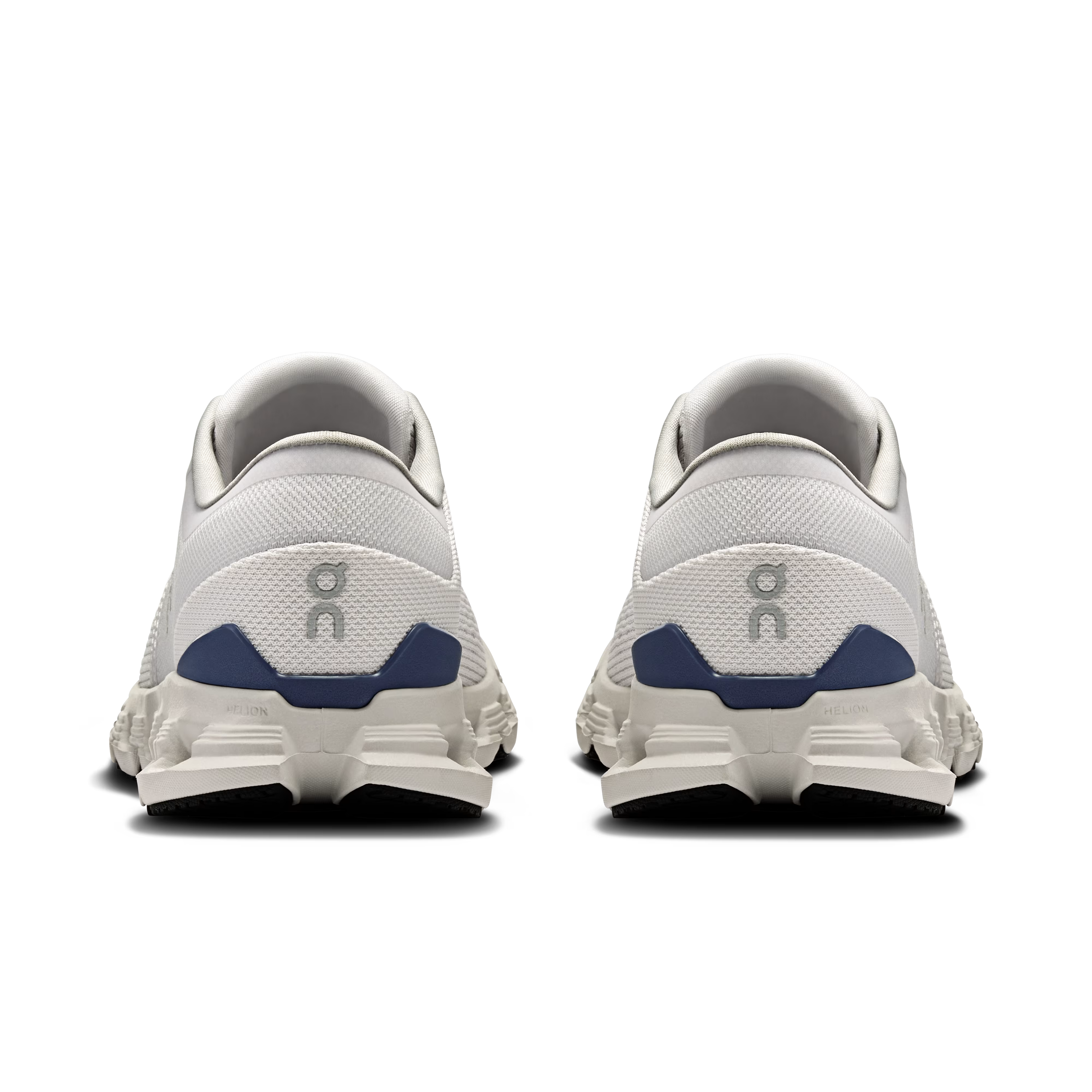 White running shoes with blue accents on a white background