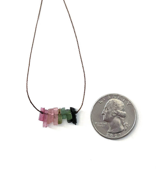 Multi Tourmaline Stick Bar Necklace