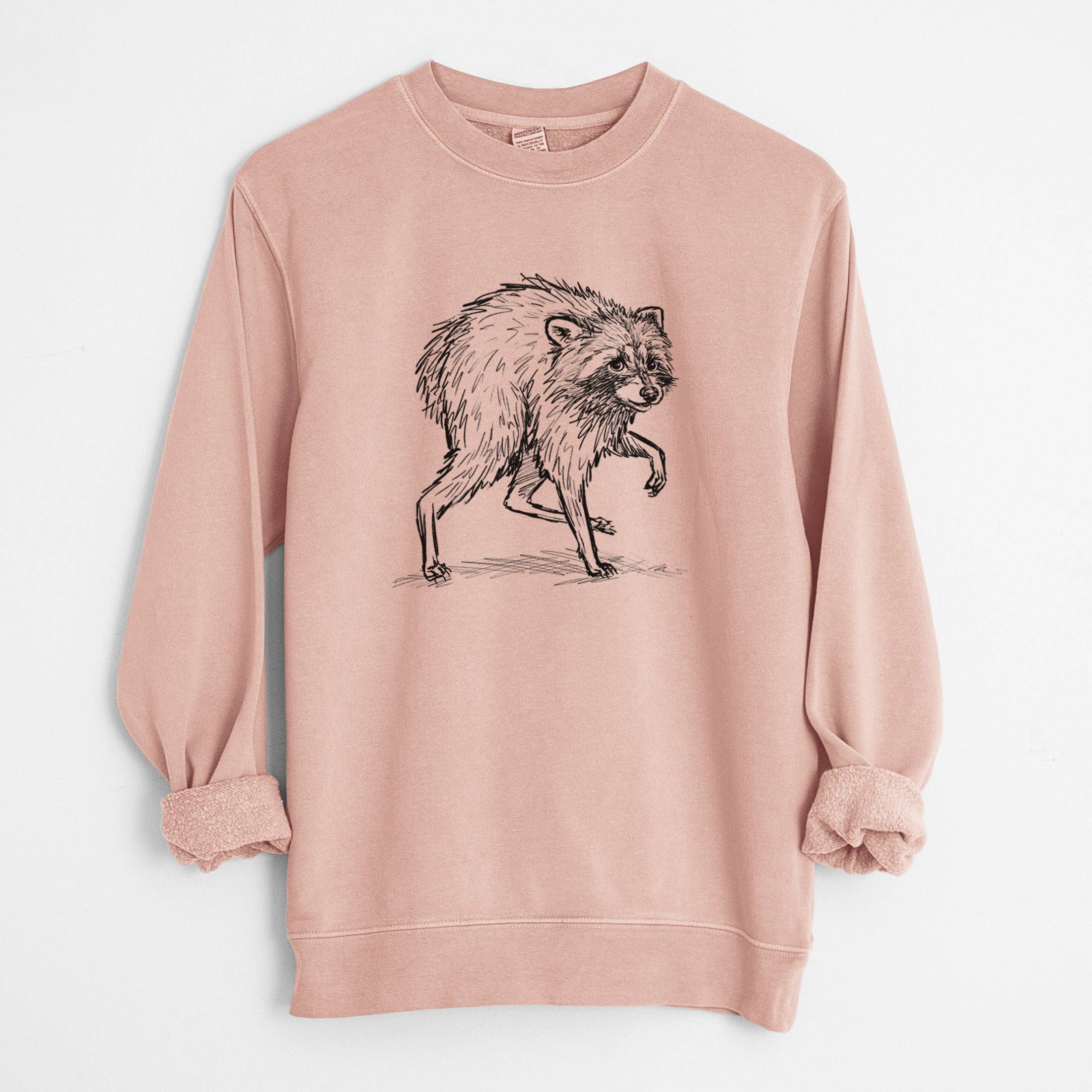 Because Tees - Short-Spine Seattle Raccoon - Unisex Pigment Dyed Crew Sweatshirt