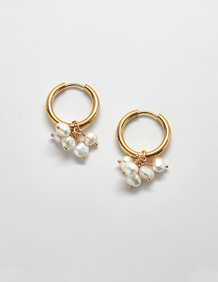 Gold Pearl Huggie Earrings