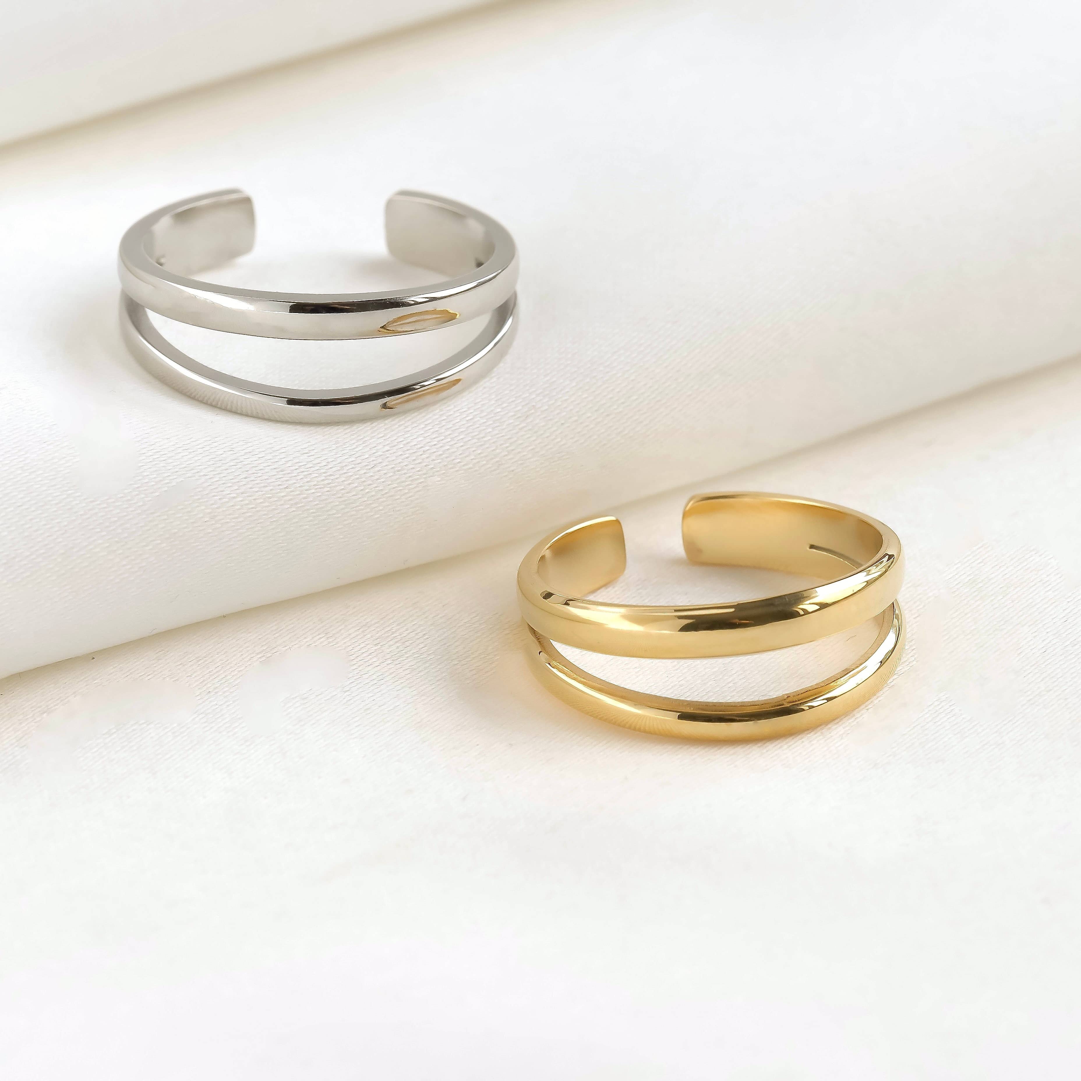 Blueyejewelry - Dainty Layered Open Ring - Stainless Steel Double Band Ring