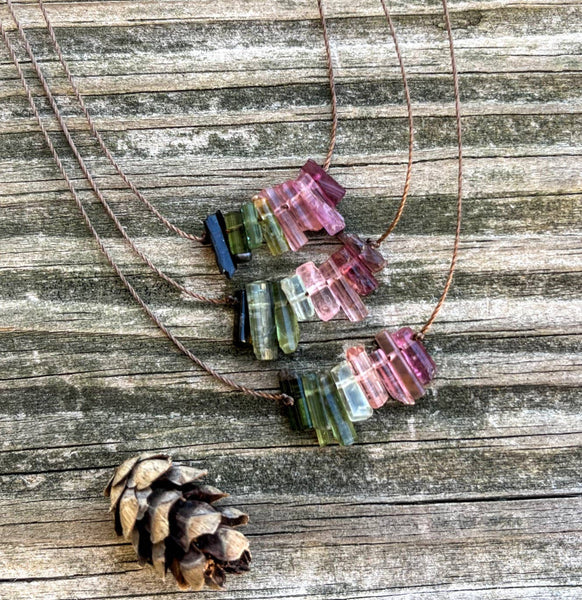 Multi Tourmaline Stick Bar Necklace