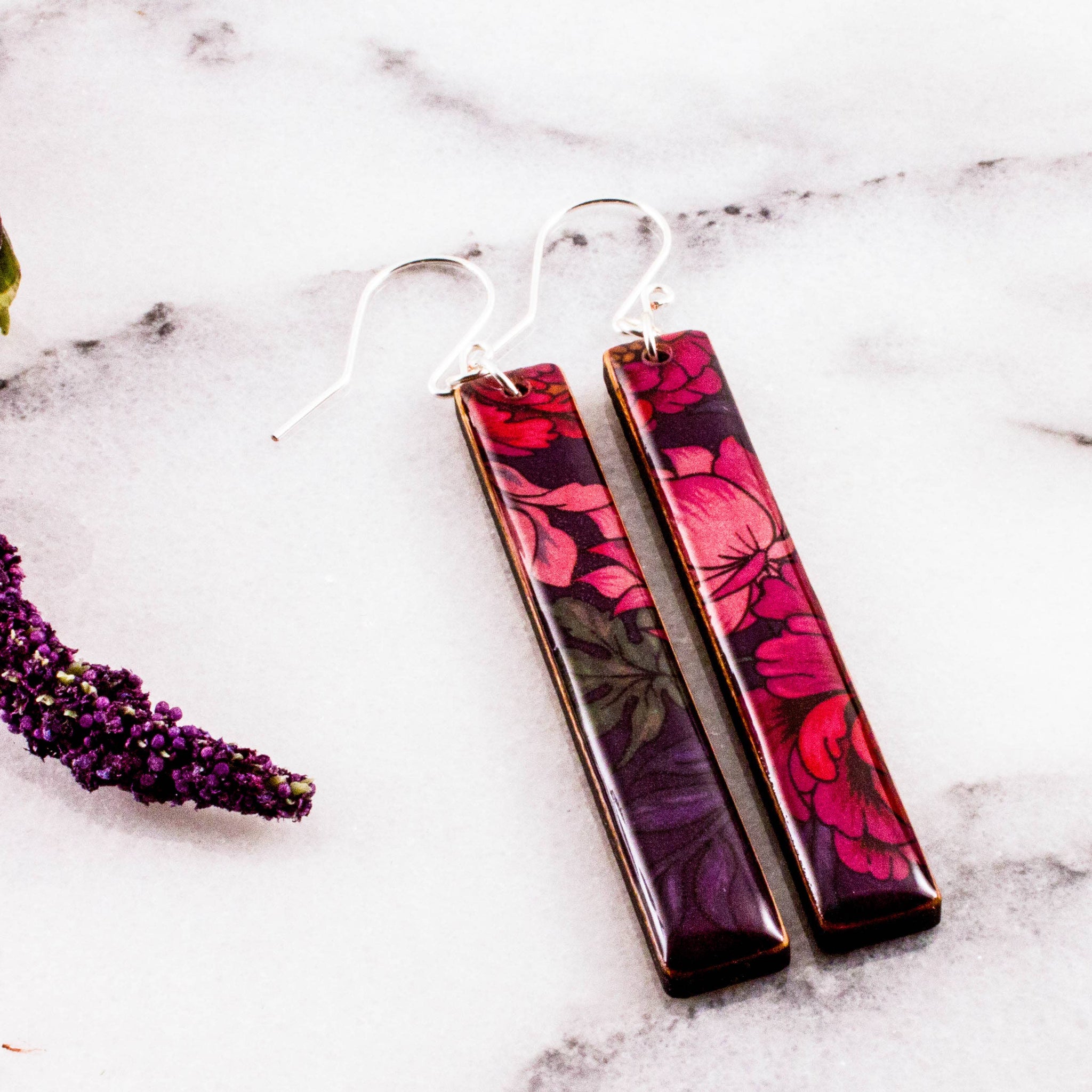 Purple Peony Bar Earrings