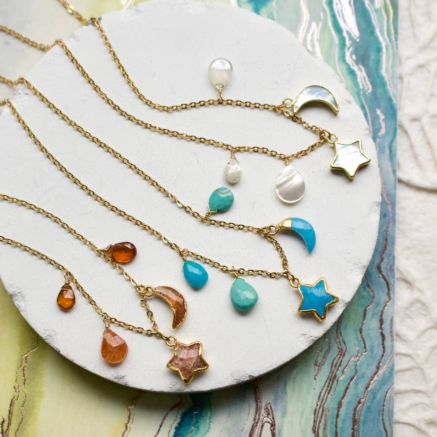 Mini Moon + Star Necklace | Labradorite