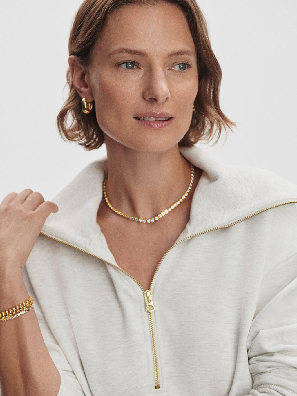 Women's Larson Half Zip Sweat | Ivory Marl