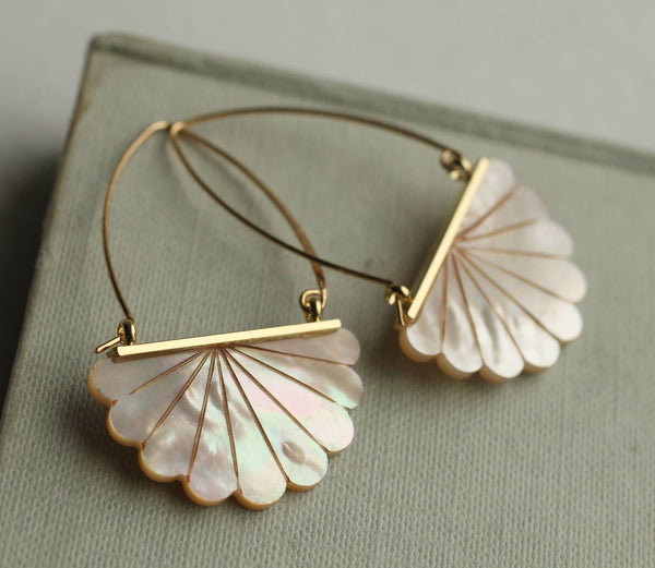 Mother of Pearl Art Deco Hoop Earrings