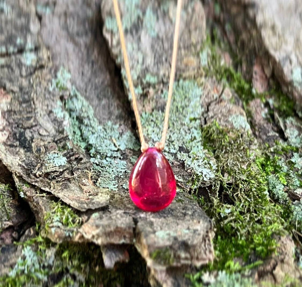 Rubellite Hydroquartz Teardrop Cord Necklace