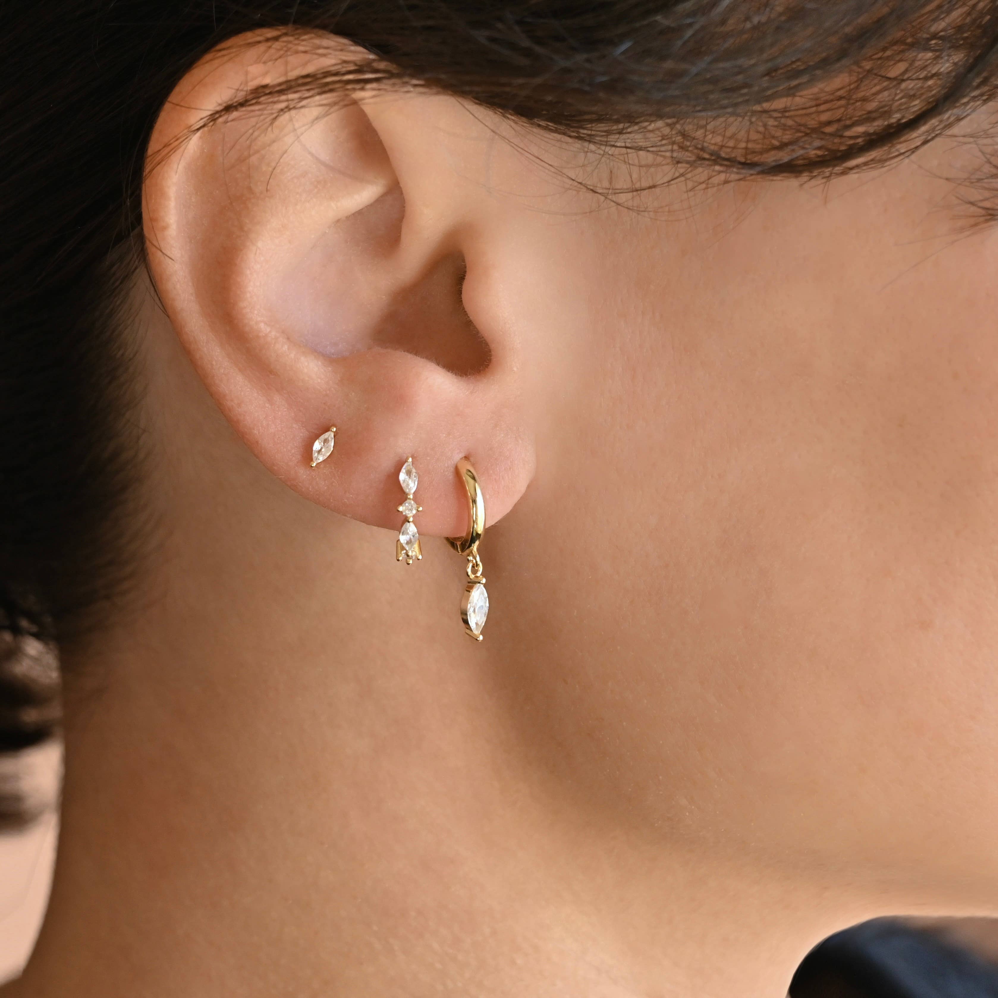Blueyejewelry - Gold Marquise CZ Earring Set - 925 Sterling Silver