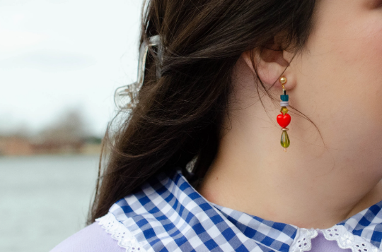 Beaded Heart Statement Earrings