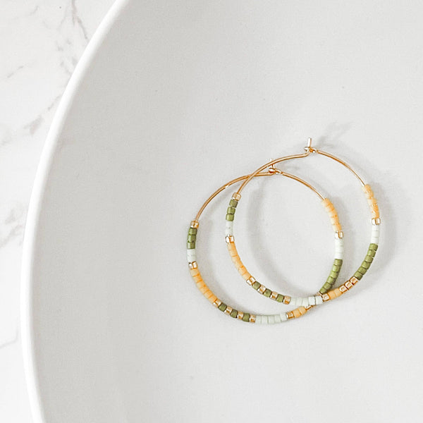 Beaded Hoop Earrings| Hypoallergenic: Gold / Ocean