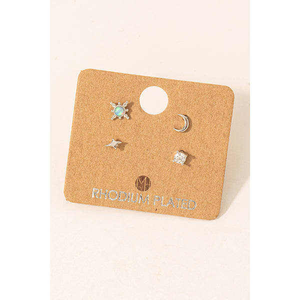 Fame Accessories - Gold Dipped 4Pc Star Moon Stud Earrings Set