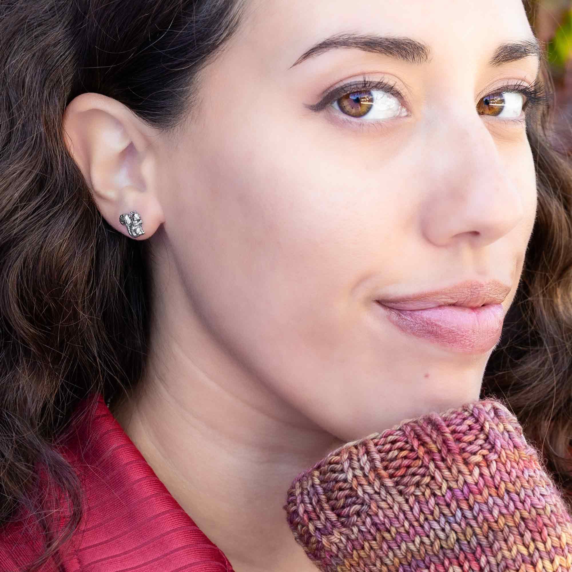 Sterling Silver Squirrel Post Earrings 10x11mm