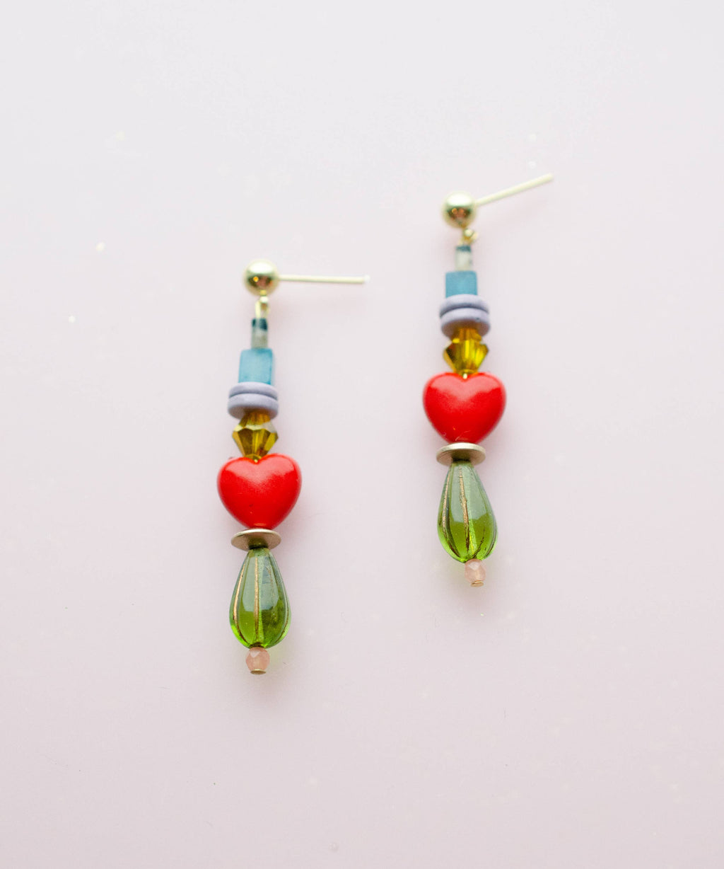 Beaded Heart Statement Earrings