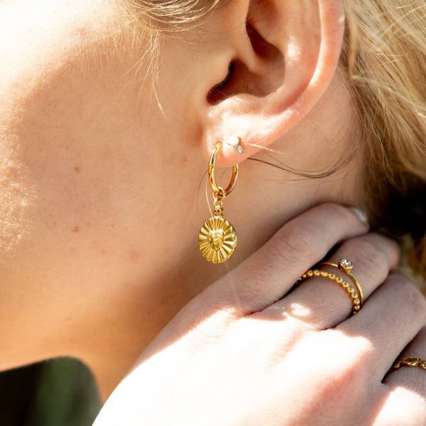 Sunburst Heart Charm Huggie Earrings