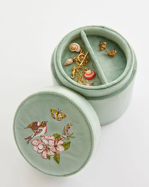 Morning Song Bird Embroidered Round Jewelry Box