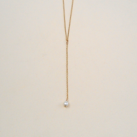 Dainty Pearl Lariat Necklace