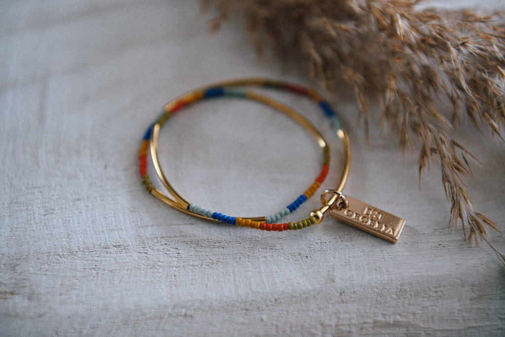 Seed Bead and Gold Tube Bead Wrap Bracelet