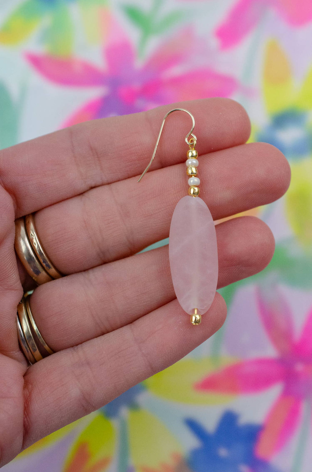 Rose Quartz Oval Drop Earrings
