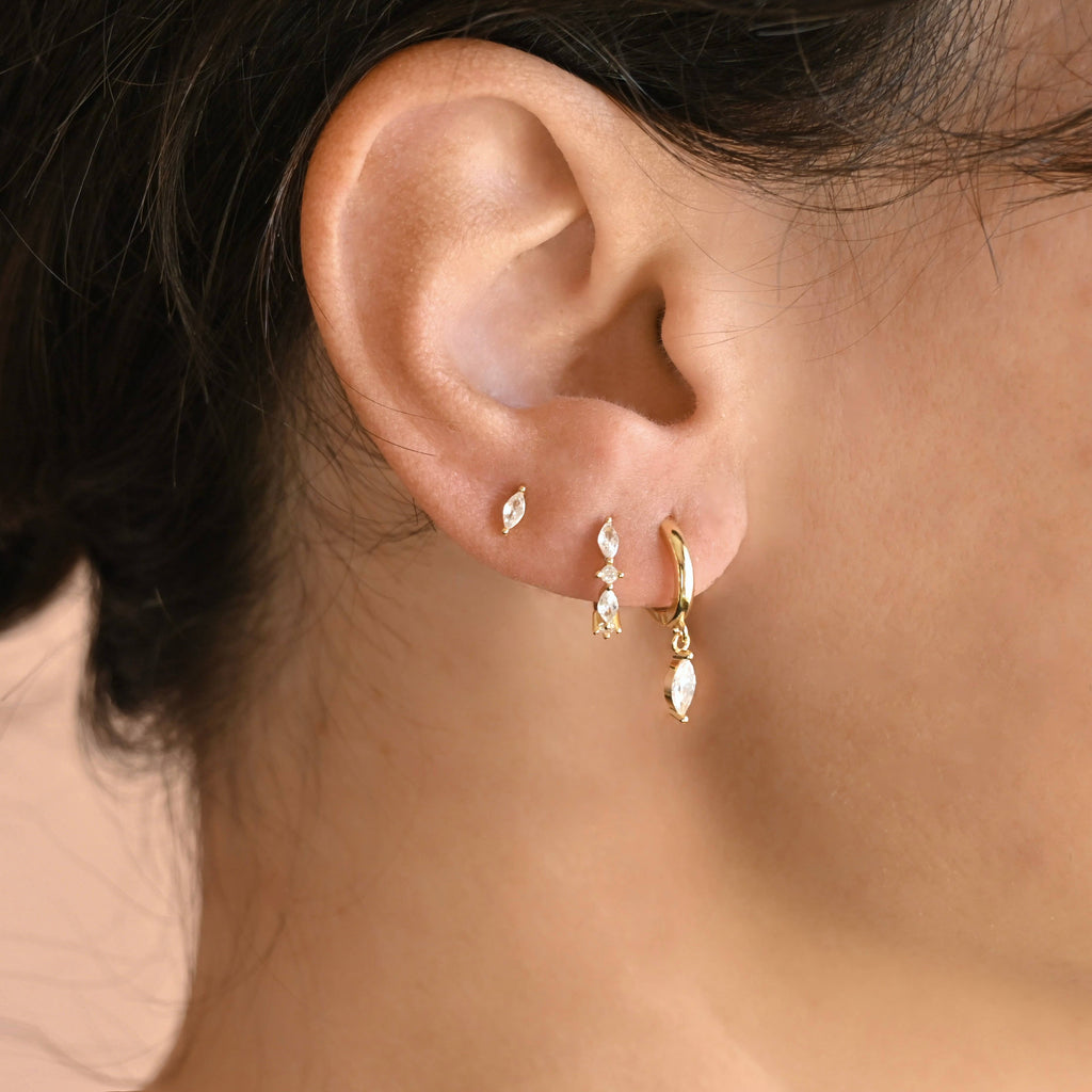 Blueyejewelry - Gold Marquise CZ Earring Set - 925 Sterling Silver