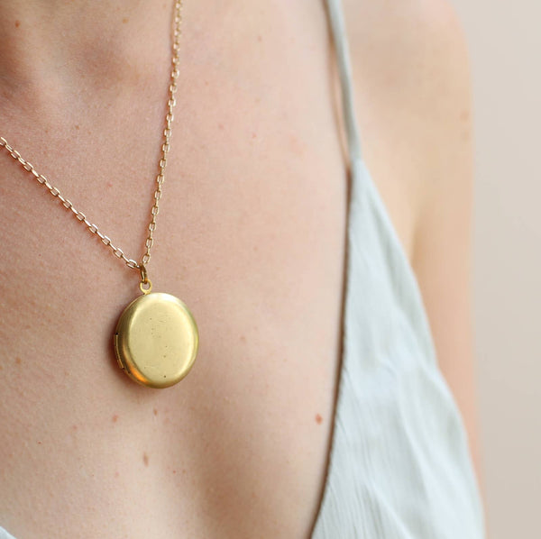 Engraved Botanical Gold Brass Locket