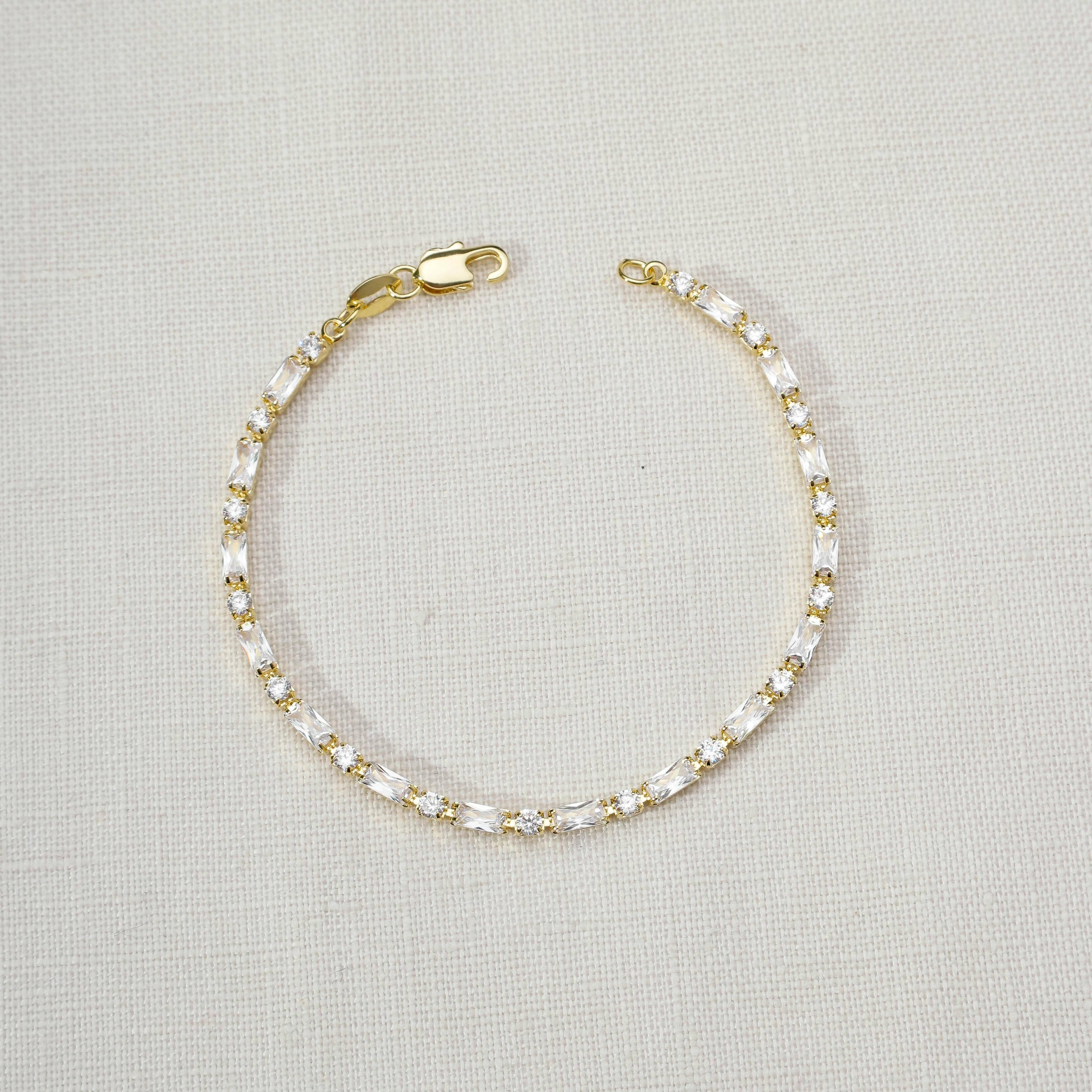 Baguette and Round Cut Cubic Zirconia Tennis Bracelet